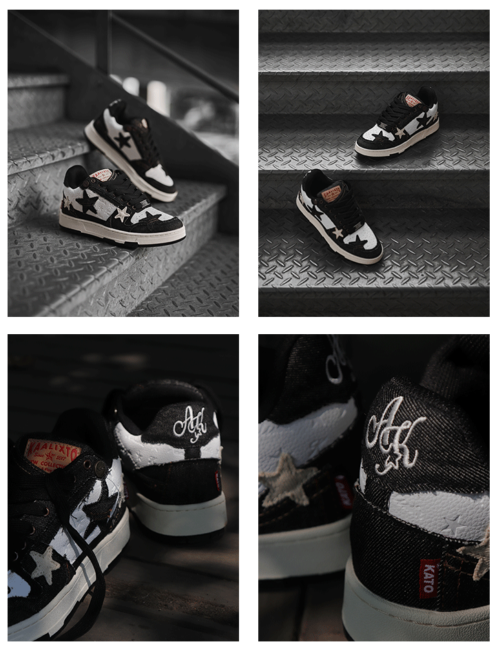 KAALIXTO Black Denim Star Sneakers - COPPING THREADS - KAALIXTO