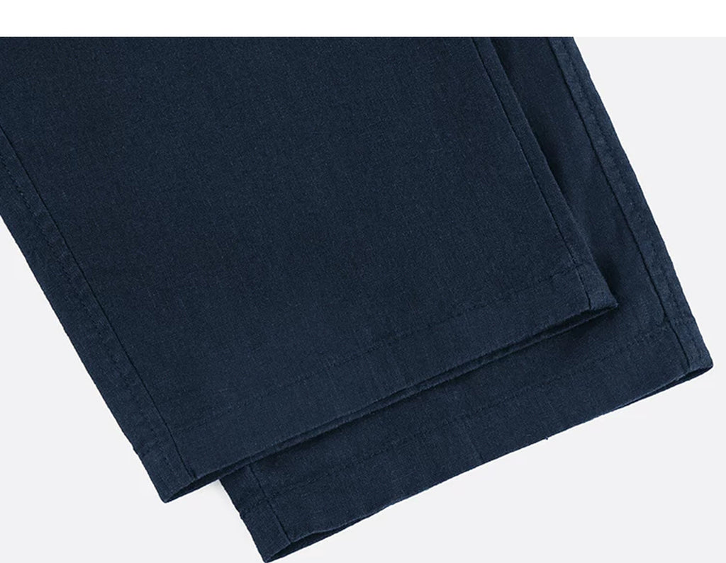 IDLT trousers, navy leg hems.