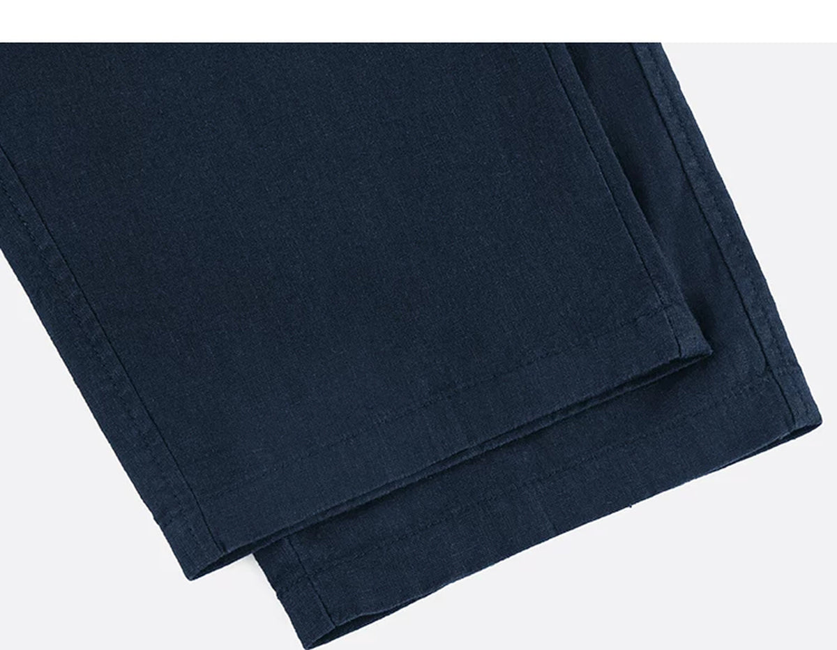 IDLT trousers, navy leg hems.
