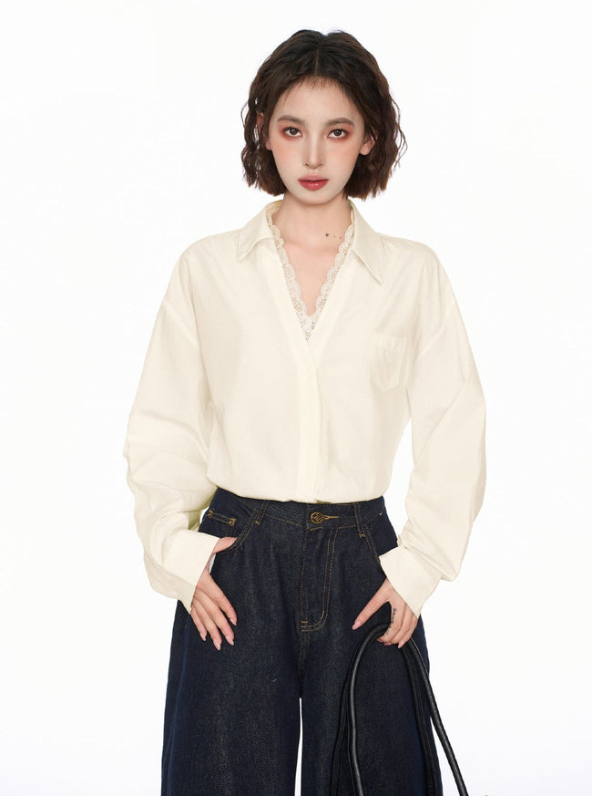 Lace Collar Long Sleeve Shirt Main Image