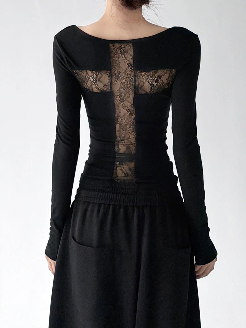 Lace-Cross Back Long-Sleeve T-Shirt - COPPING THREADS - CT ORIGINALS