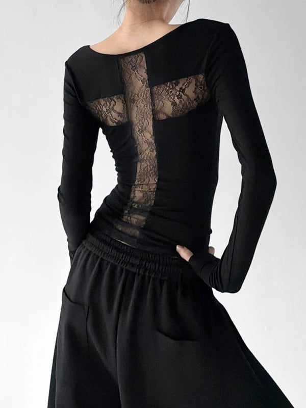 Lace-Cross Back Long-Sleeve T-Shirt - COPPING THREADS - CT ORIGINALS