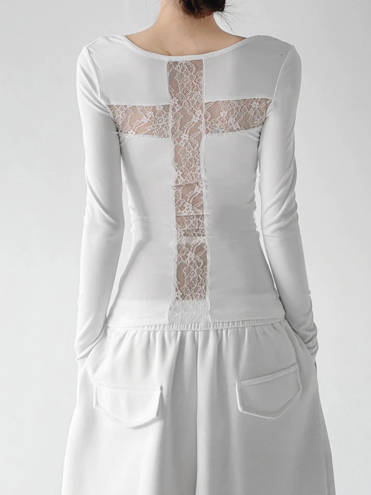 Lace-Cross Back Long-Sleeve T-Shirt Secondary image