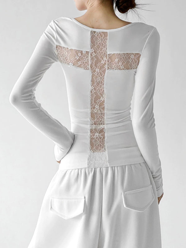Lace-Cross Back Long-Sleeve T-Shirt - COPPING THREADS - CT ORIGINALS