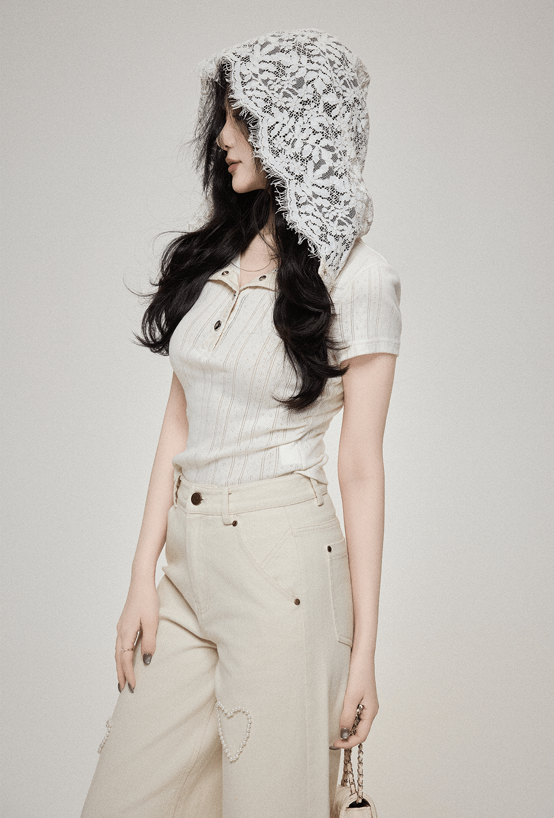Lace Hooded Button Collar Knit Tee - COPPING THREADS - LulusMiracle Main image