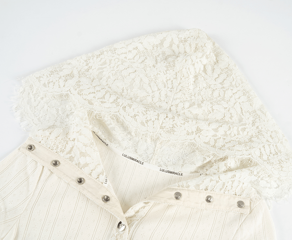 Lace Hooded Button Collar Knit Tee - COPPING THREADS - LulusMiracle