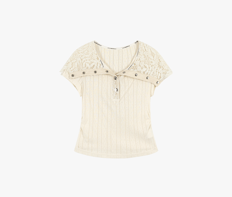 Lace Hooded Button Collar Knit Tee - COPPING THREADS - LulusMiracle