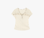 Lace Hooded Button Collar Knit Tee - COPPING THREADS - LulusMiracle