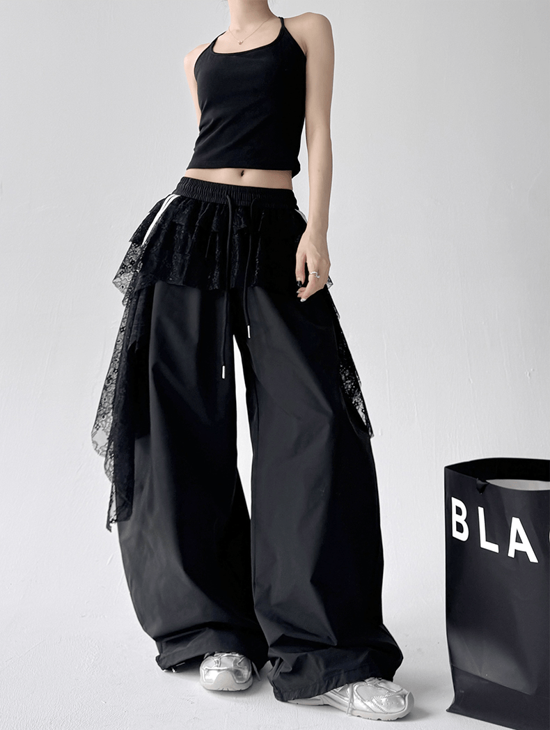 Lace Layered Wide - Leg Cargo Pants - COPPING THREADS - CT Select