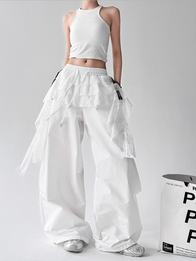 Lace Layered Wide - Leg Cargo Pants - COPPING THREADS - CT Select