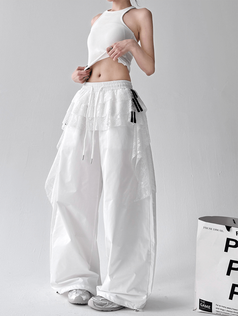 Lace Layered Wide - Leg Cargo Pants - COPPING THREADS - CT Select