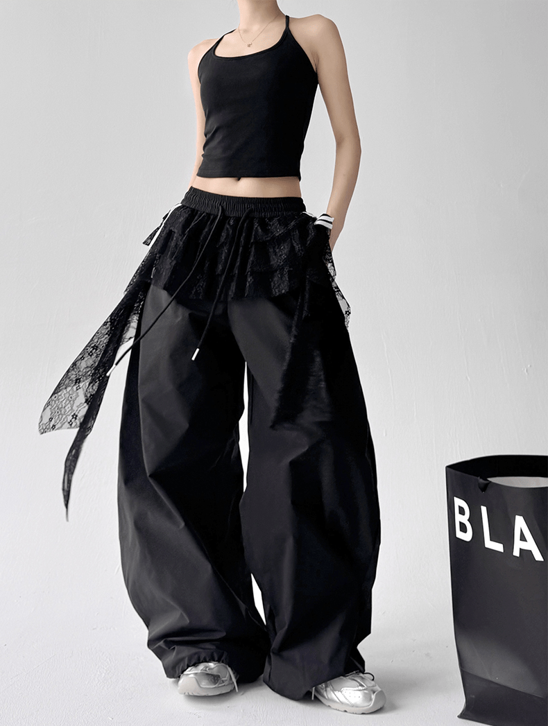 Lace Layered Wide - Leg Cargo Pants - COPPING THREADS - CT Select