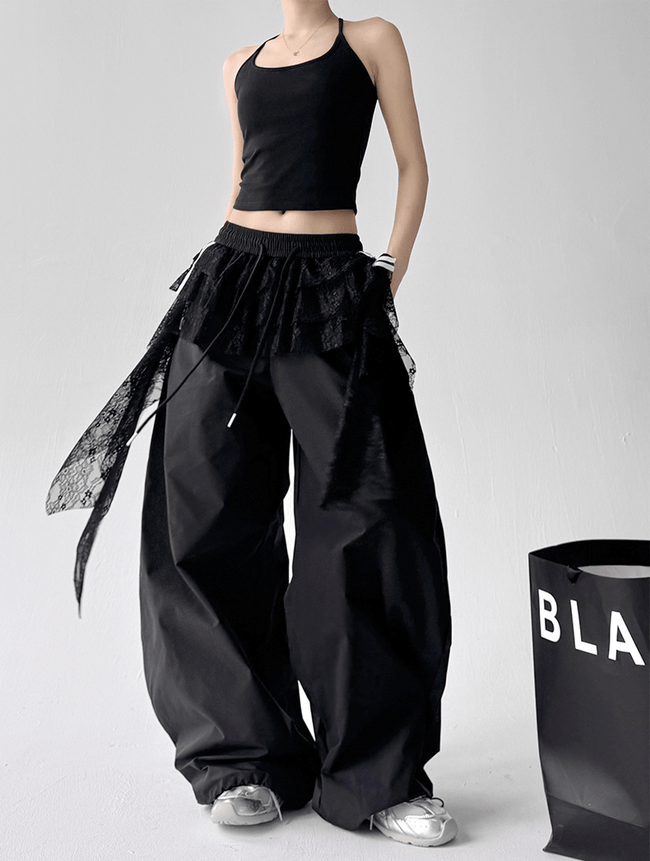 Lace Layered Wide - Leg Cargo Pants - COPPING THREADS - CT Select Hover Image