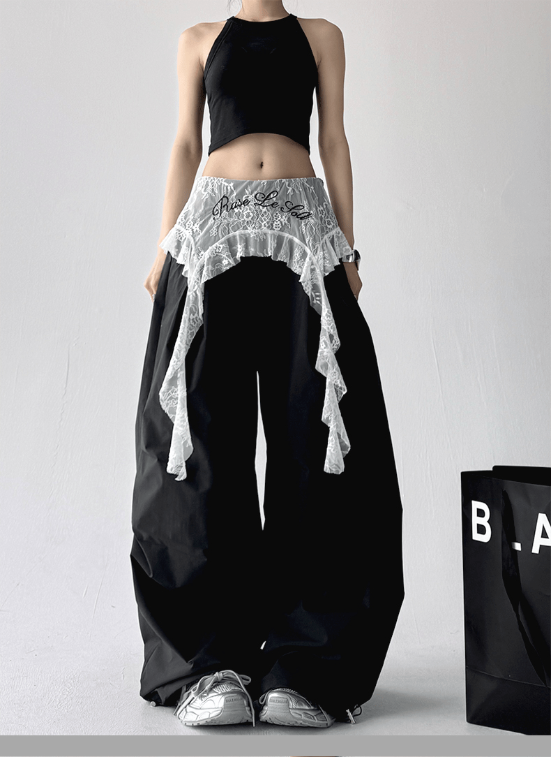 Lace Overlay Faux Two - Piece Parachute Cargo Pants - COPPING THREADS - CT Select Main image