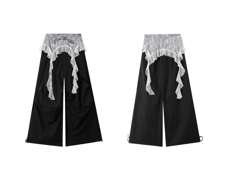 Lace Overlay Faux Two - Piece Parachute Cargo Pants - COPPING THREADS - CT Select