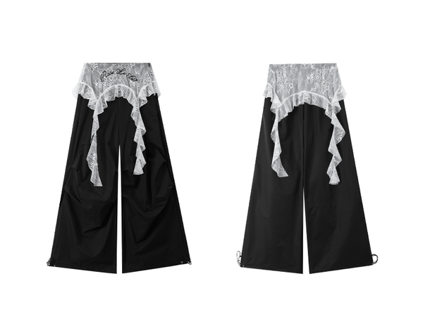Lace Overlay Faux Two - Piece Parachute Cargo Pants - COPPING THREADS - CT Select