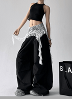 Lace Overlay Faux Two - Piece Parachute Cargo Pants - COPPING THREADS - CT Select