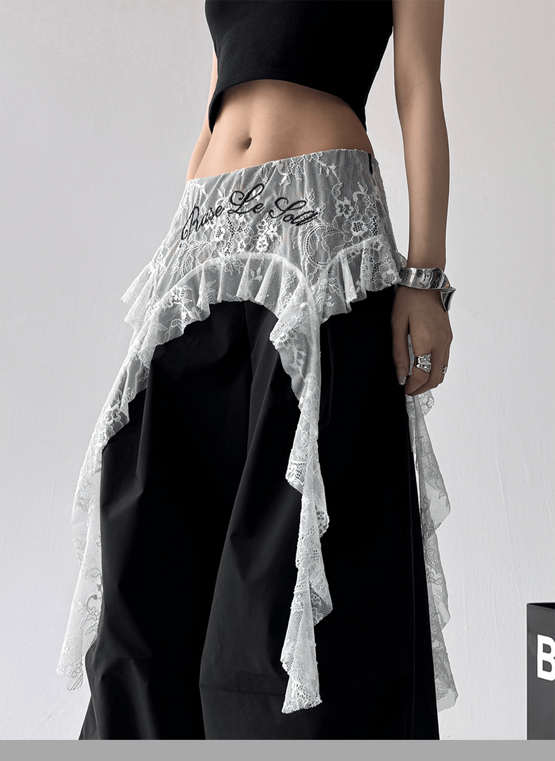 Lace Overlay Faux Two - Piece Parachute Cargo Pants - COPPING THREADS - CT Select