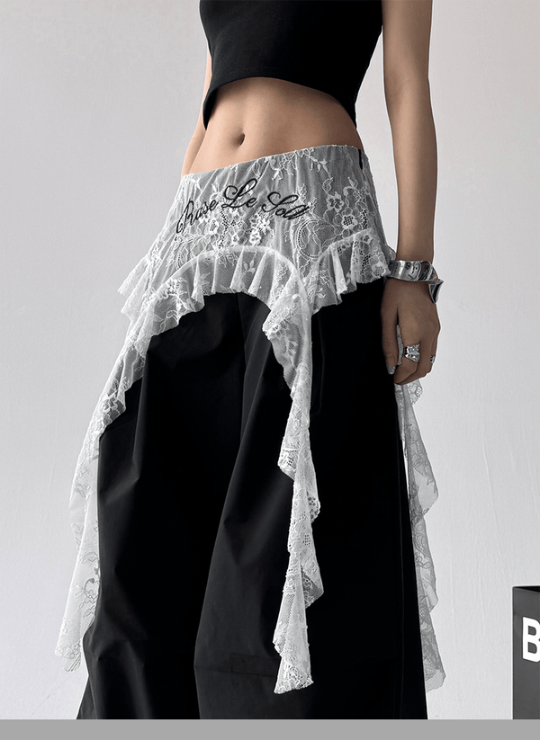 Lace Overlay Faux Two - Piece Parachute Cargo Pants - COPPING THREADS - CT Select