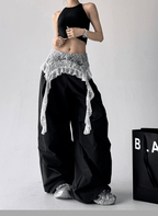 Lace Overlay Faux Two - Piece Parachute Cargo Pants - COPPING THREADS - CT Select