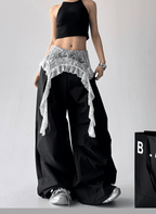 Lace Overlay Faux Two - Piece Parachute Cargo Pants - COPPING THREADS - CT Select