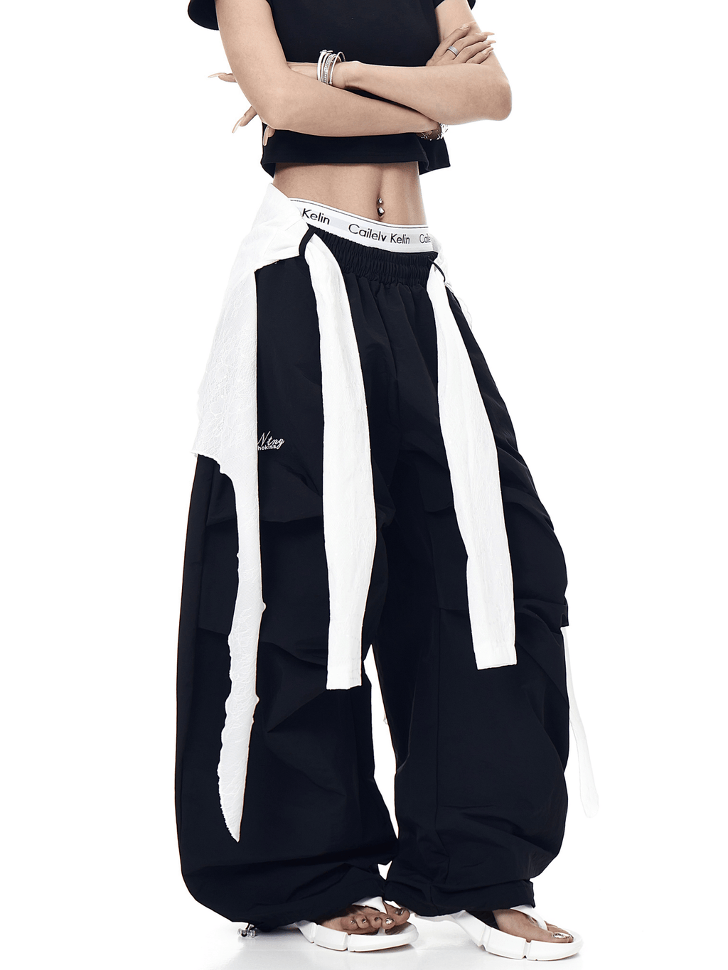 Lace Overlay Layered Parachute Trousers - COPPING THREADS - CT Select