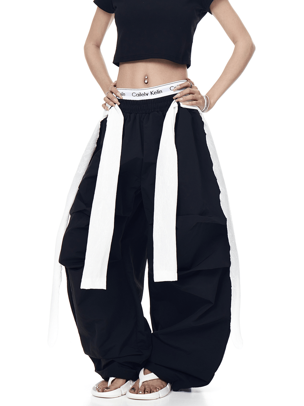 Lace Overlay Layered Parachute Trousers - COPPING THREADS - CT Select