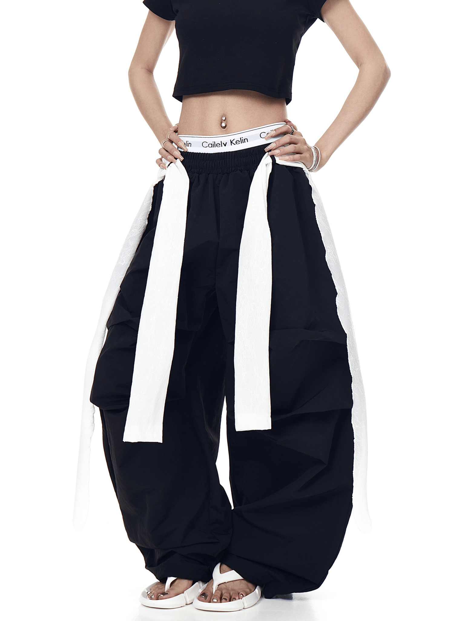 Lace Overlay Layered Parachute Trousers - COPPING THREADS - CT Select