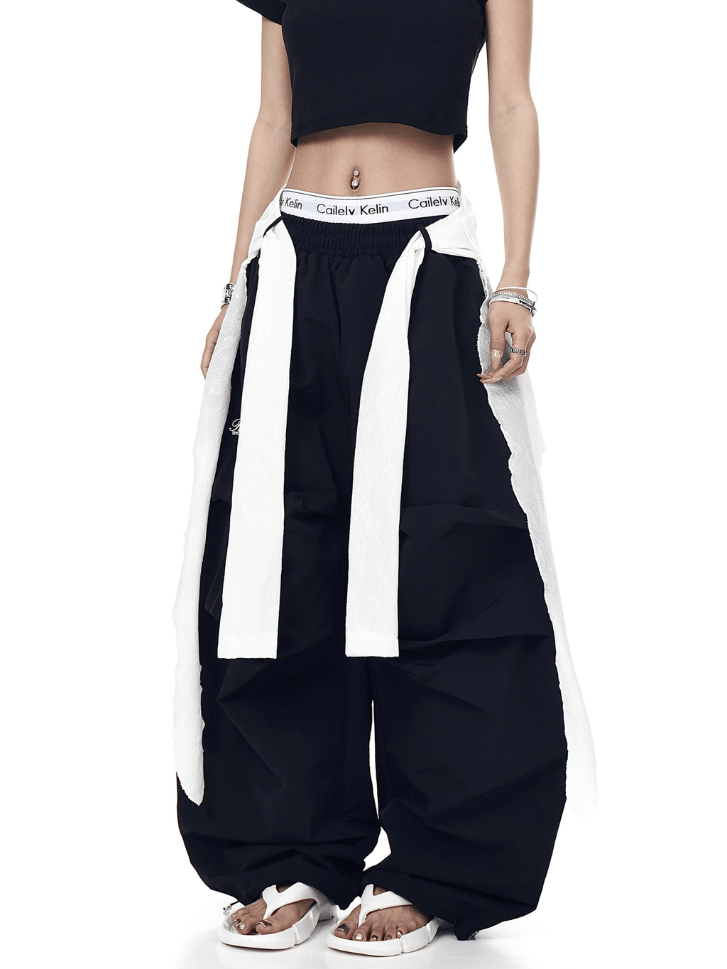 Lace Overlay Layered Parachute Trousers - COPPING THREADS - CT Select