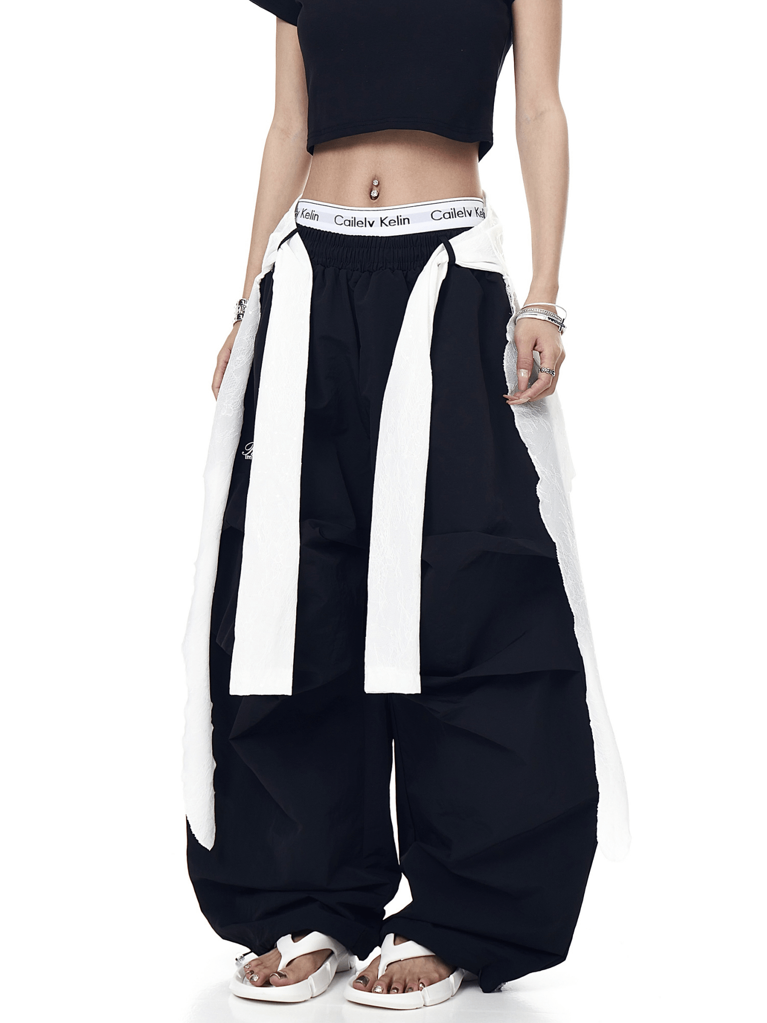 Lace Overlay Layered Parachute Trousers - COPPING THREADS - CT Select