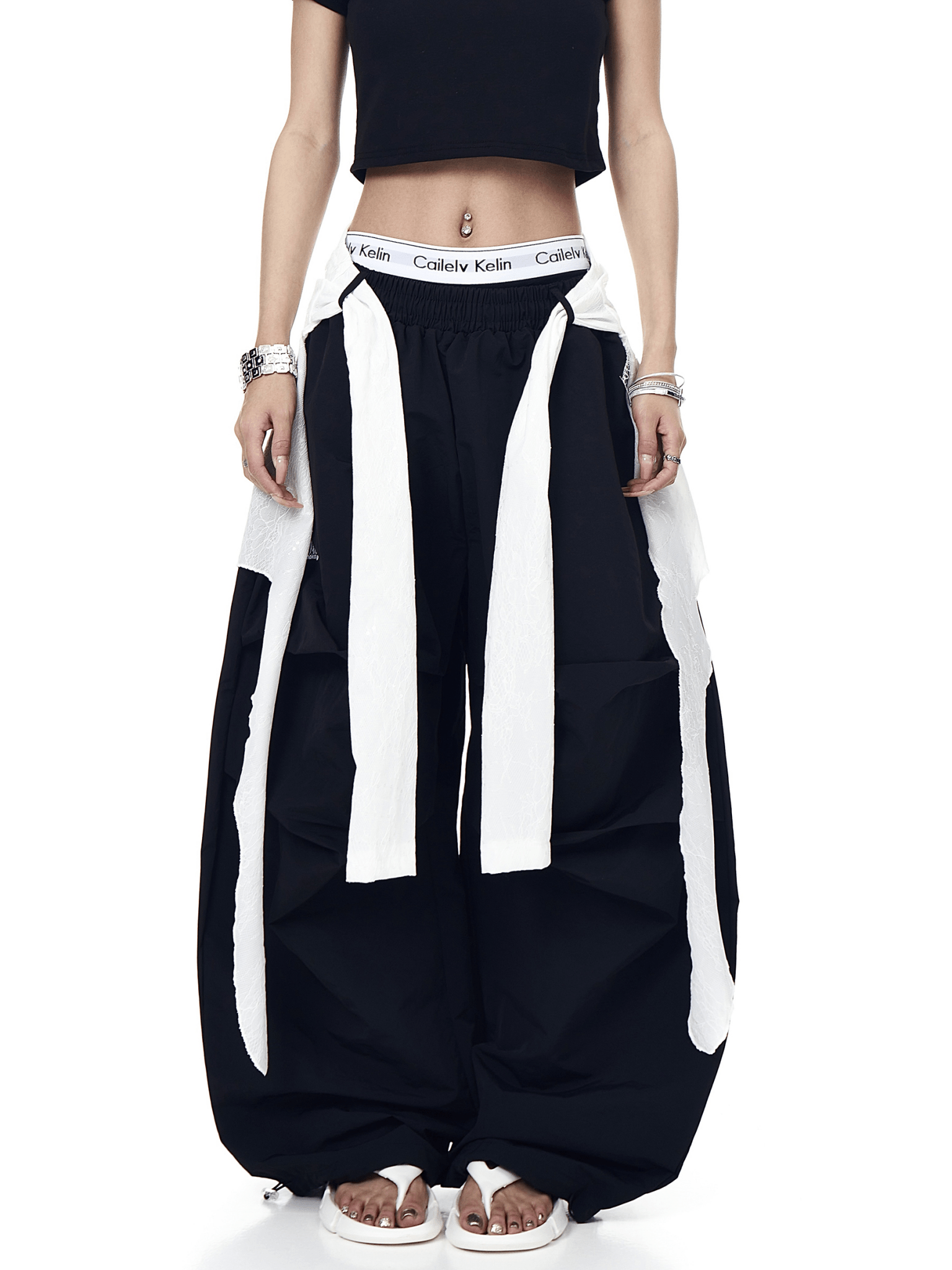 Lace Overlay Layered Parachute Trousers - COPPING THREADS - CT Select