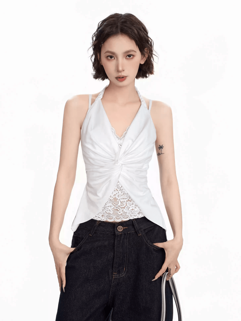 Lace Panel Faux Two - Piece Halter Tank Top - COPPING THREADS - CT Select