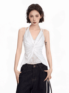 Lace Panel Faux Two - Piece Halter Tank Top - COPPING THREADS - CT Select