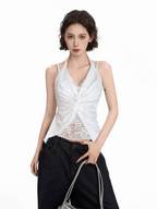 Lace Panel Faux Two - Piece Halter Tank Top - COPPING THREADS - CT Select