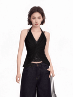 Lace Panel Faux Two - Piece Halter Tank Top - COPPING THREADS - CT Select