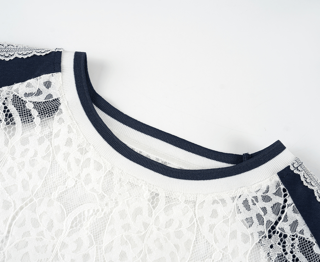 Lace Panel Jersey Tee and Ruffle Mini Skirt Set - COPPING THREADS - LulusMiracle