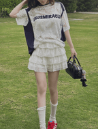 Lace Panel Jersey Tee and Ruffle Mini Skirt Set - COPPING THREADS - LulusMiracle