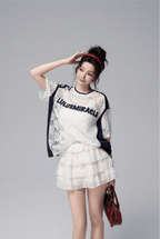 Lace Panel Jersey Tee and Ruffle Mini Skirt Set - COPPING THREADS - LulusMiracle