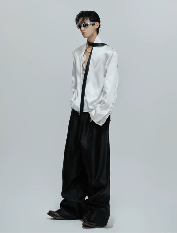 Lace-Panel Layered V-Neck Shirt - COPPING THREADS - Argue Culture