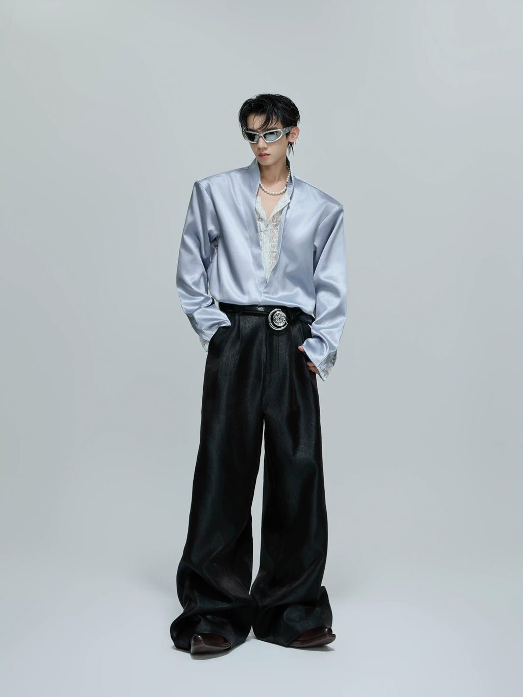 Lace-Panel Layered V-Neck Shirt - COPPING THREADS - Argue Culture
