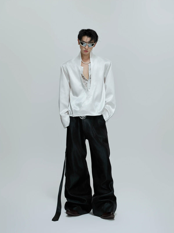 Lace-Panel Layered V-Neck Shirt - COPPING THREADS - Argue Culture