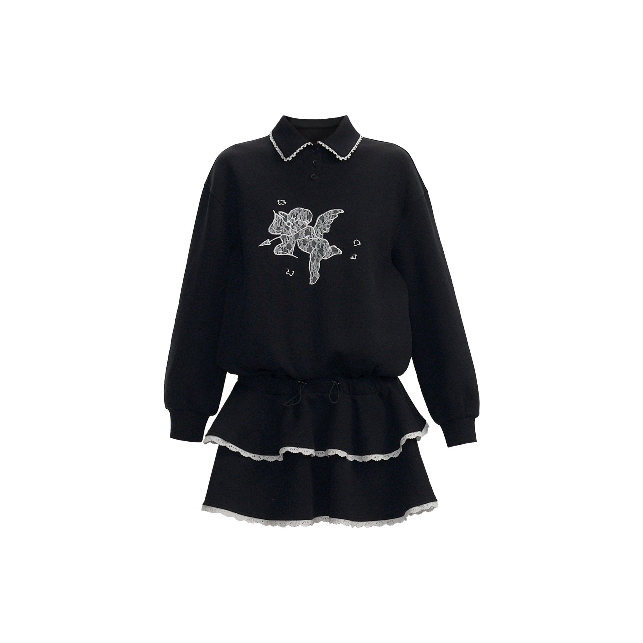 Lace Patchwork Sweatshirt Dress - COPPING THREADS - FRAGILE HEART