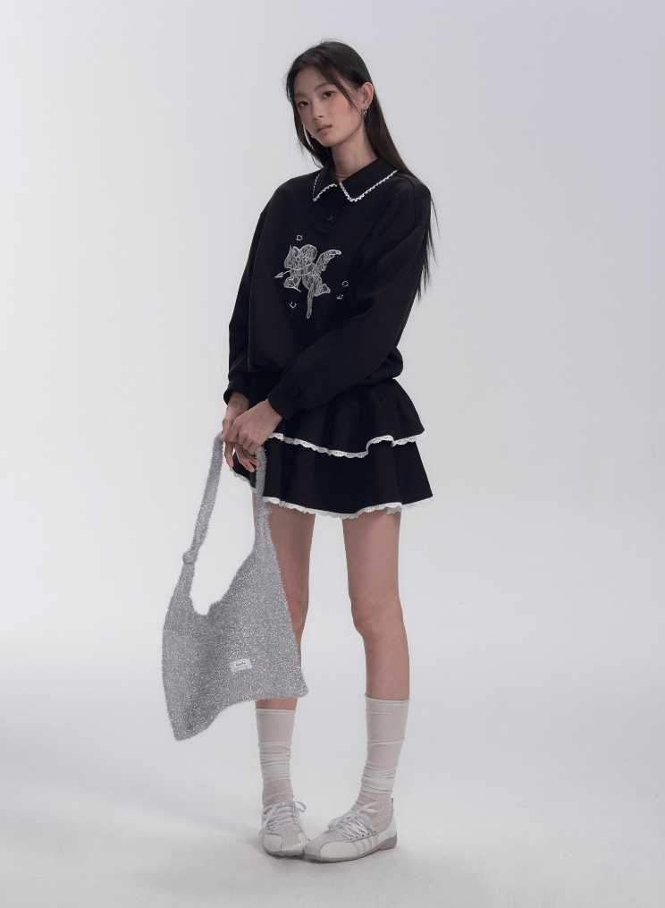 Lace Patchwork Sweatshirt Dress - COPPING THREADS - FRAGILE HEART
