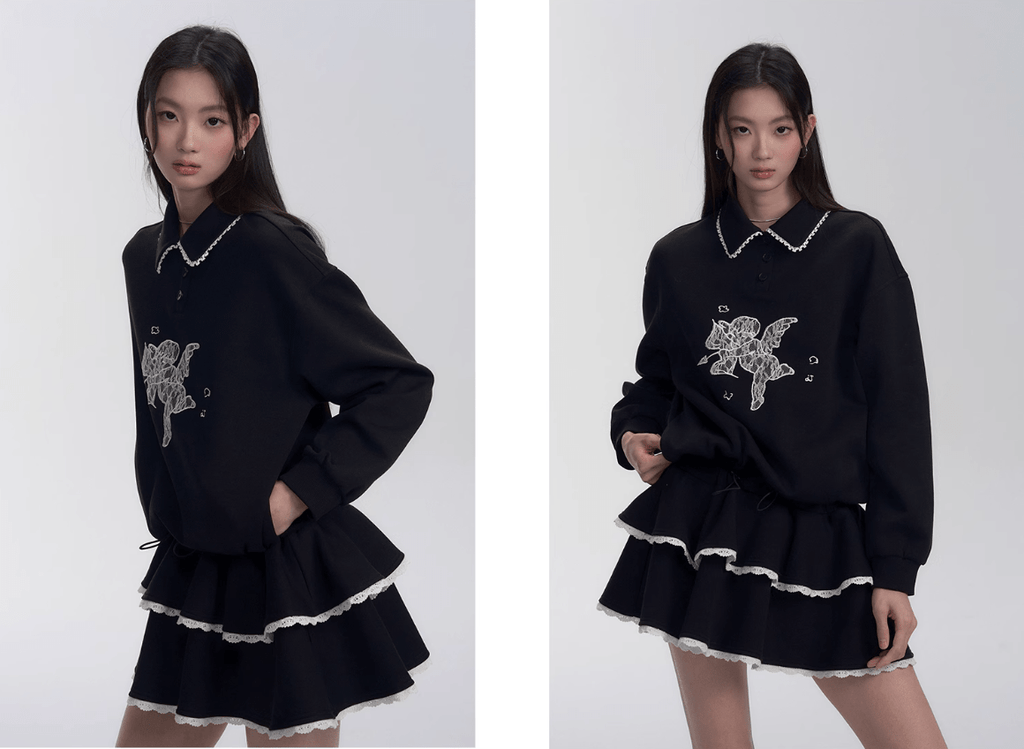 Lace Patchwork Sweatshirt Dress - COPPING THREADS - FRAGILE HEART