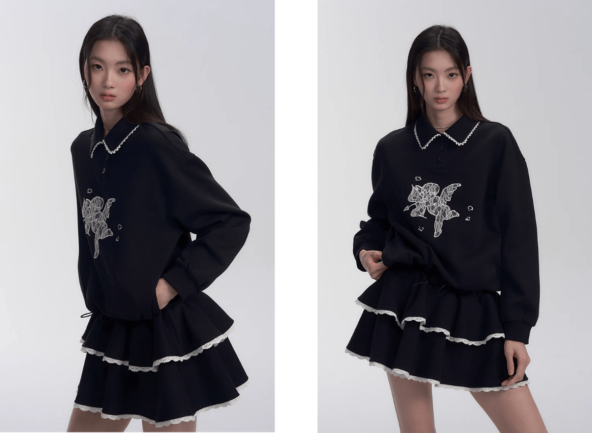 Lace Patchwork Sweatshirt Dress - COPPING THREADS - FRAGILE HEART