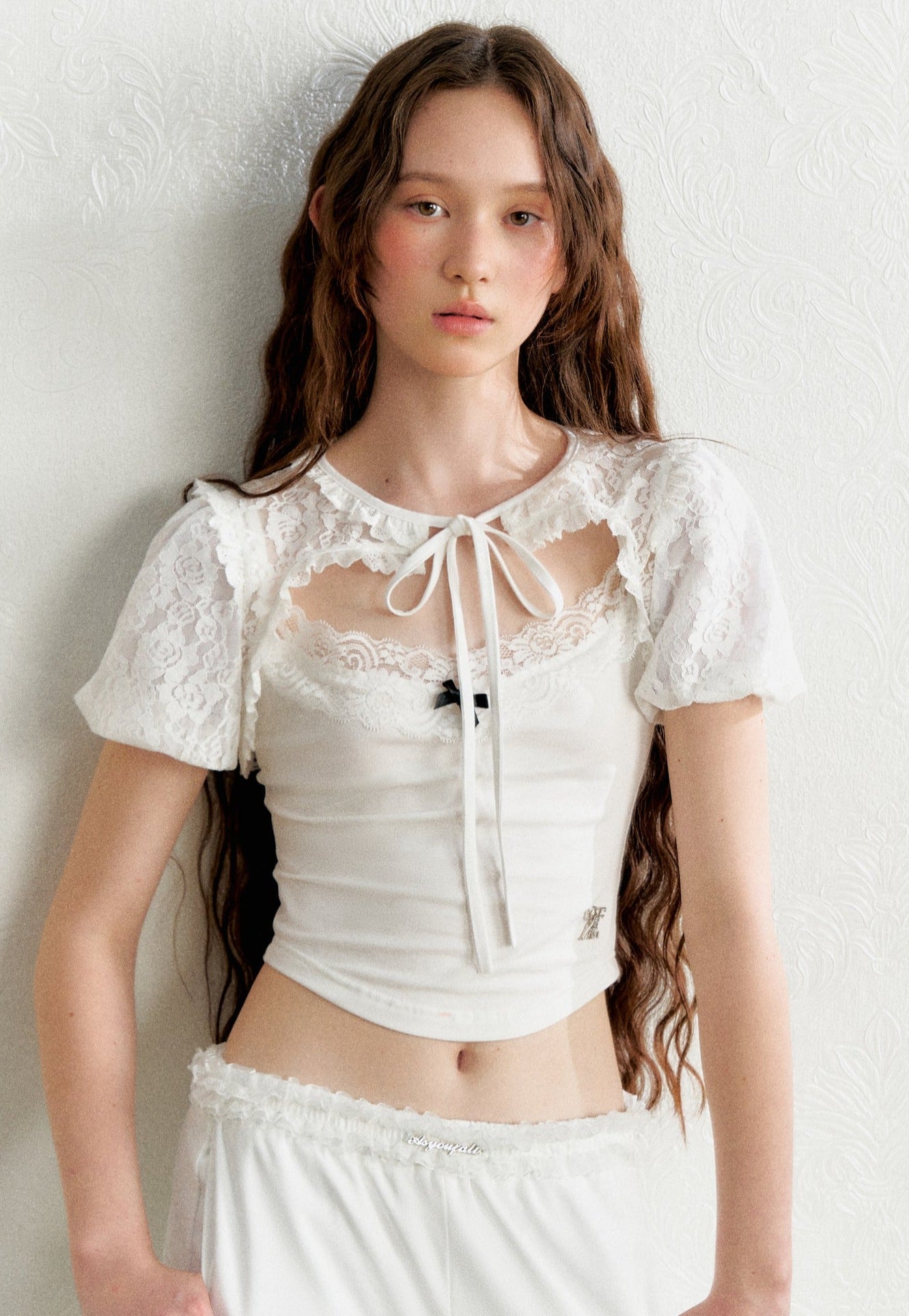 Lace Puff Sleeve Overlay Top - COPPING THREADS - AYF 메인 이미지