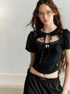 Lace Puff Sleeve Overlay Top - COPPING THREADS - AYF