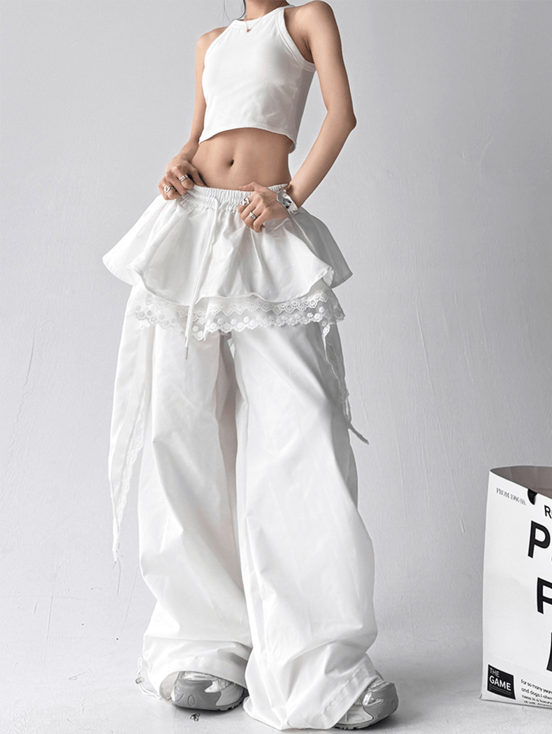 Lace Ruffle Layered Skirt - Paneled Wide Leg Pants - COPPING THREADS - CT Select