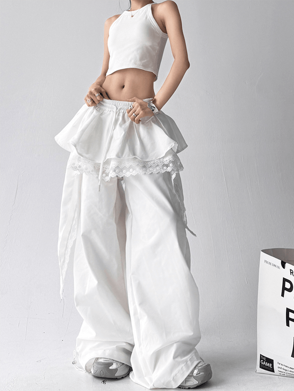 Lace Ruffle Layered Skirt - Paneled Wide Leg Pants - COPPING THREADS - CT Select