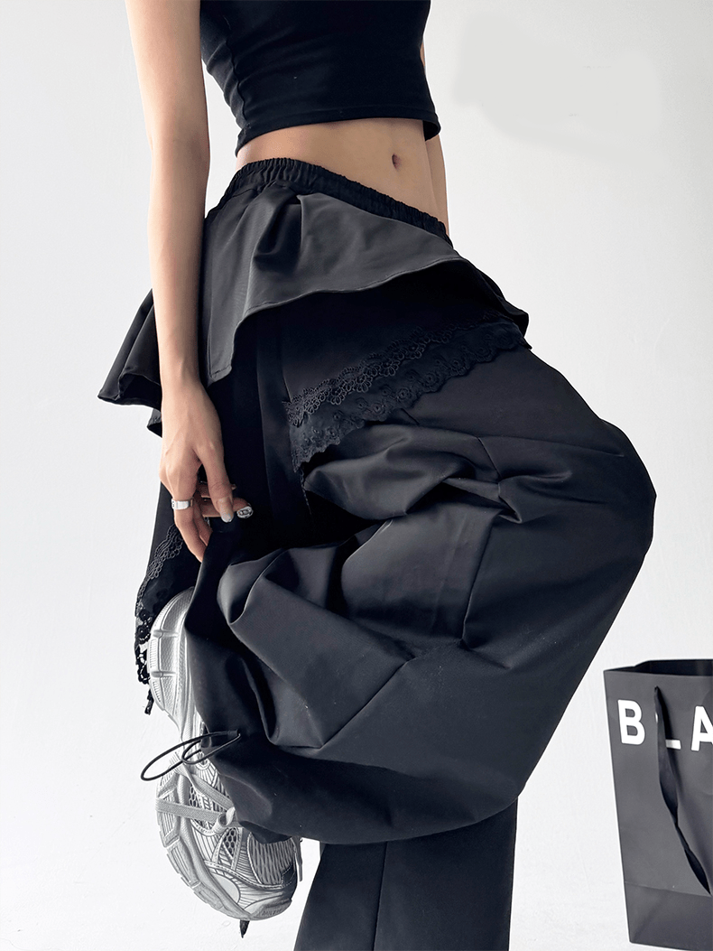Lace Ruffle Layered Skirt - Paneled Wide Leg Pants - COPPING THREADS - CT Select